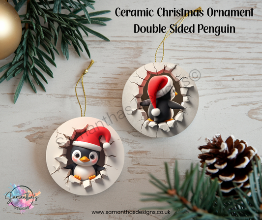 Ceramic Christmas Ornament - Penguin - Double Sided