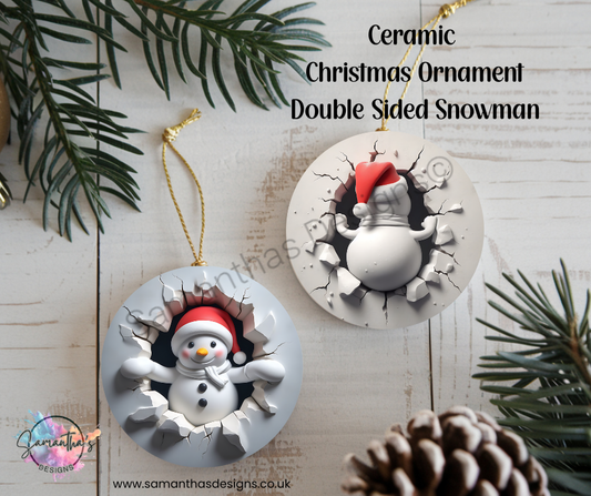 Ceramic Christmas Ornament - Snowman - Double Sided