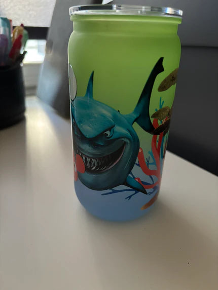 Finding Nemo Illustrations on a green and blue ombre plastic tumbler cup