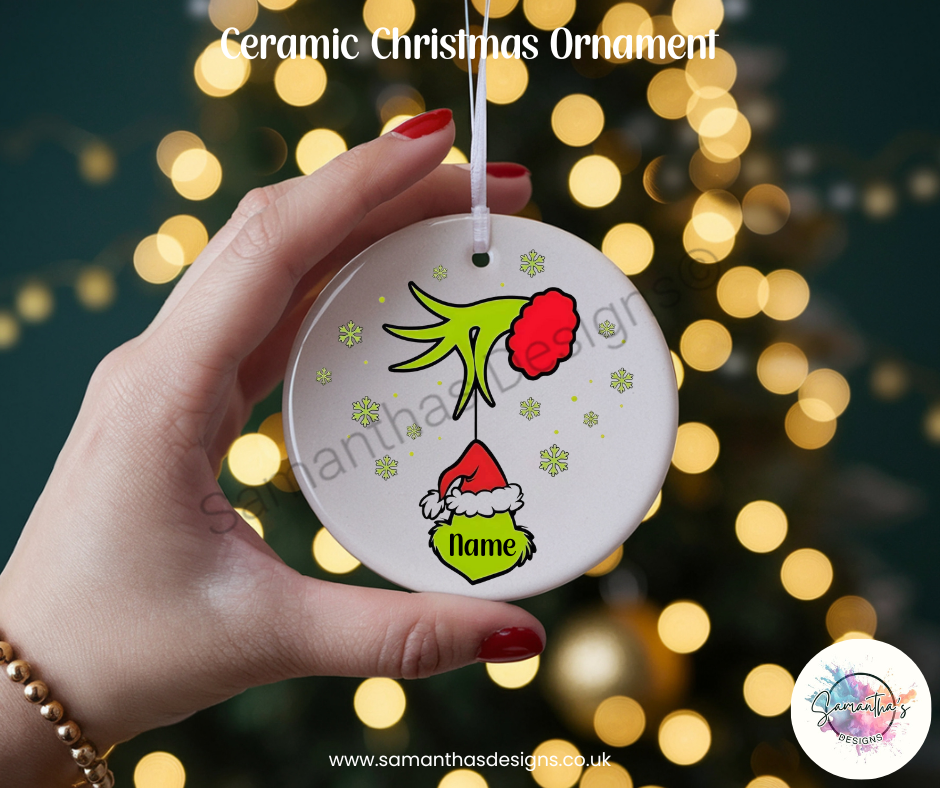 Grinch Personalised Ceramic Christmas Ornaments