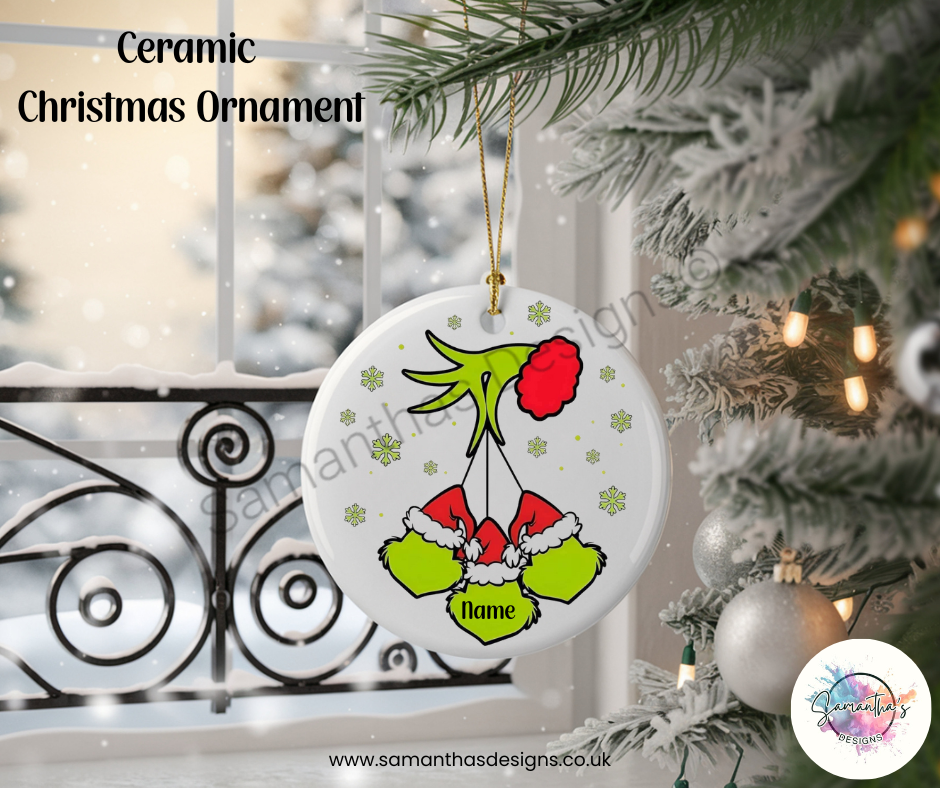 Grinch Personalised Ceramic Christmas Ornaments