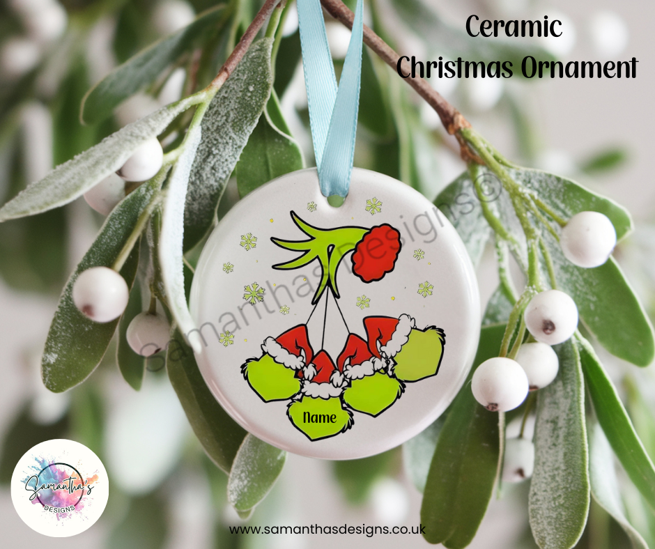 Grinch Personalised Ceramic Christmas Ornaments