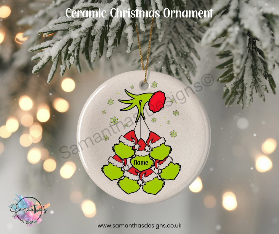 Grinch Personalised Ceramic Christmas Ornaments