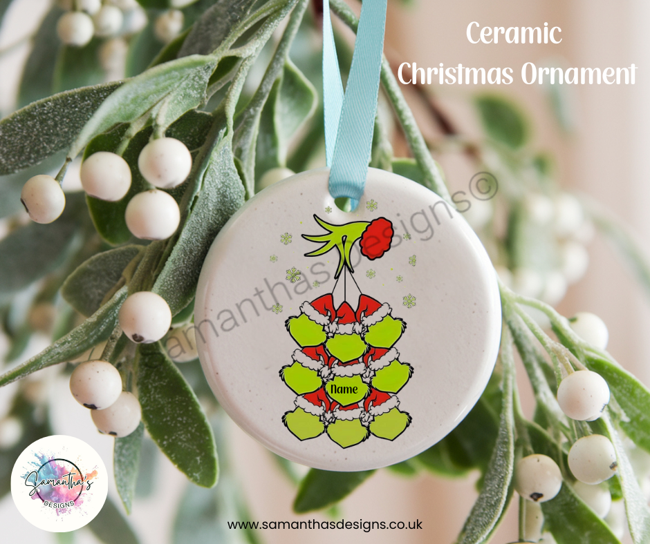 Grinch Personalised Ceramic Christmas Ornaments