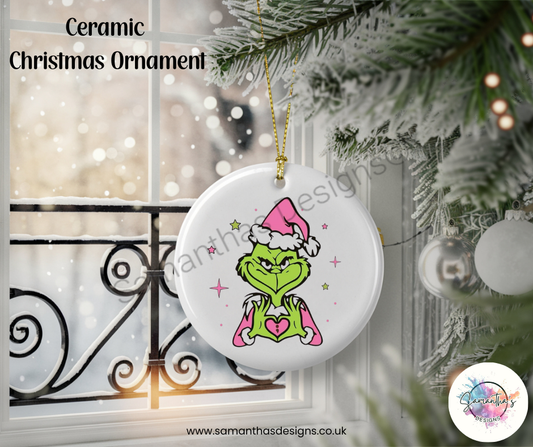 Ceramic Christmas Ornament - Grinch Heart Hands