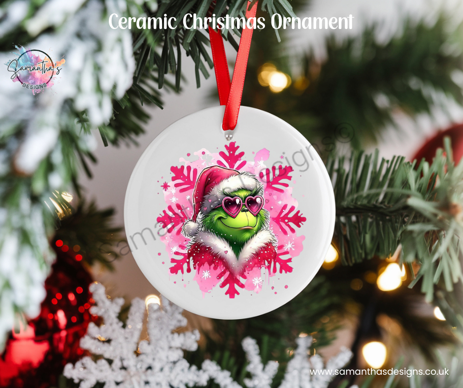 Ceramic Christmas Ornament - Pink Grinch