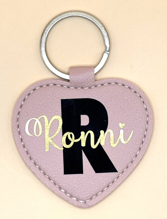 Personalised Faux Leather Heart Keyring - Pink