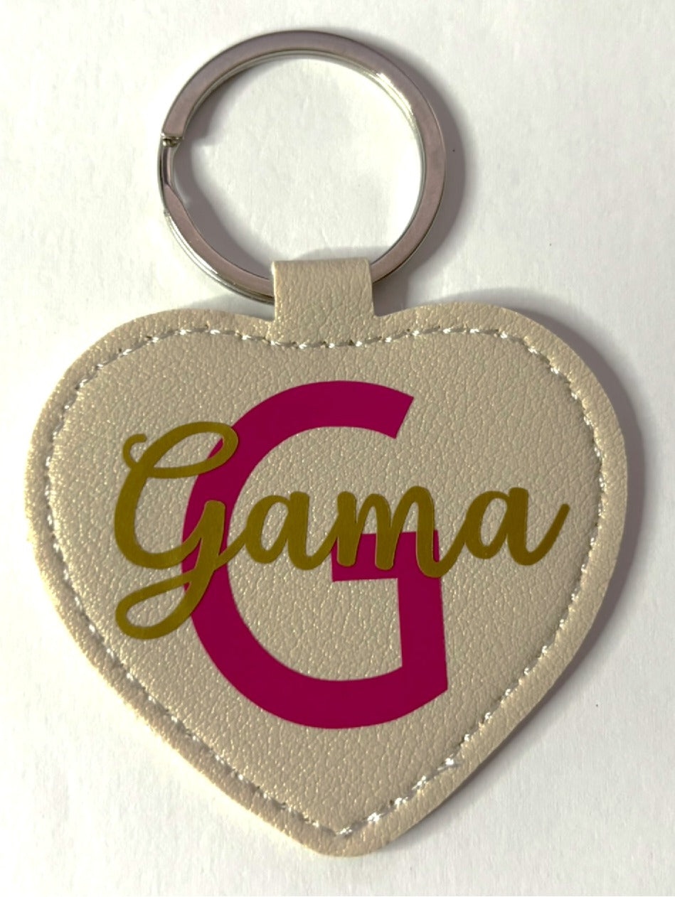 Personalised Faux Leather Heart Keyring - Beige