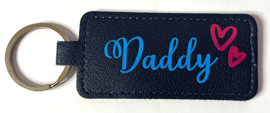 Personalised Faux Leather Rectangle Keyring - Navy Blue