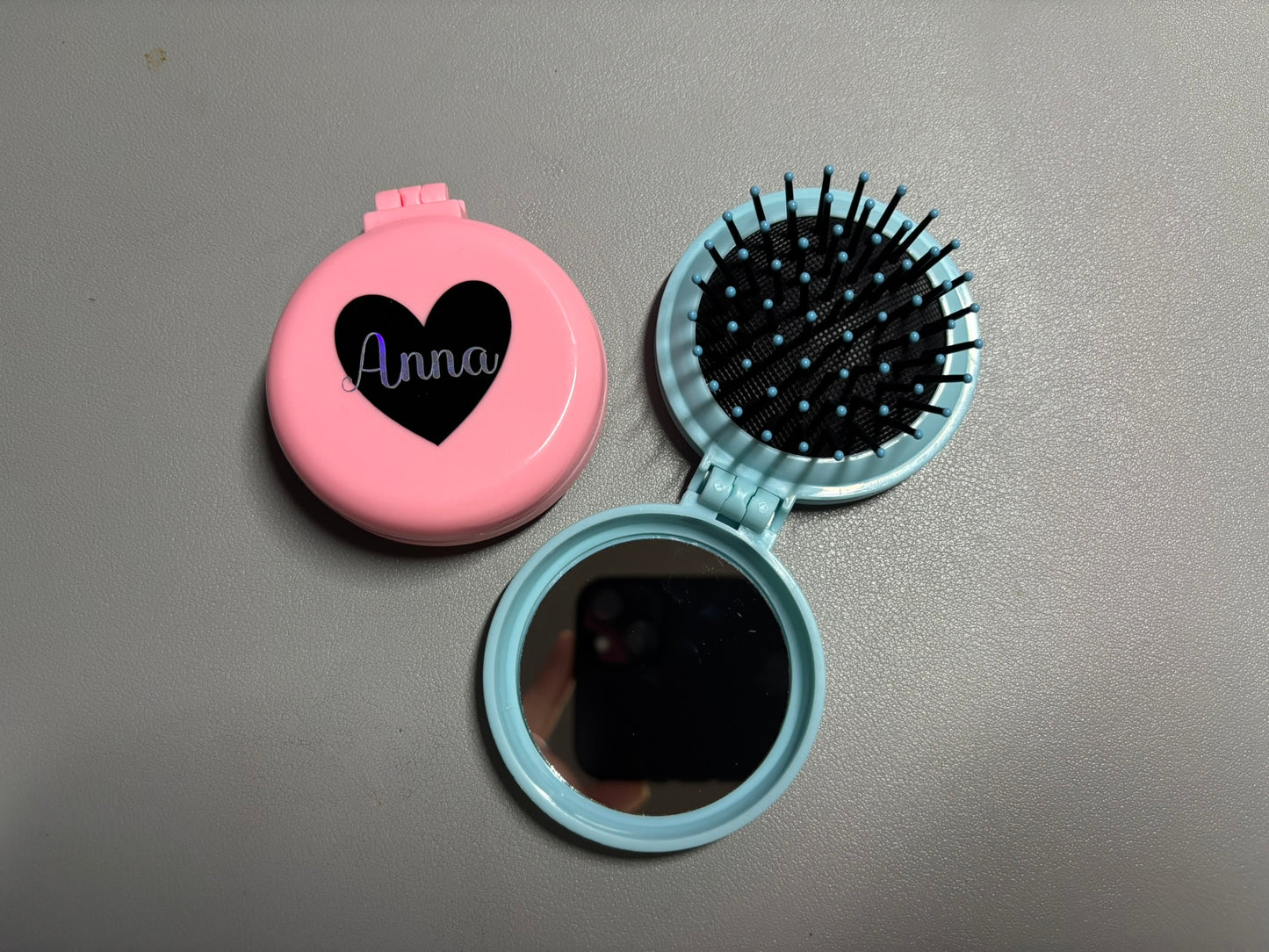Personalised Pop-Up Mini Hair Brush with Mirror