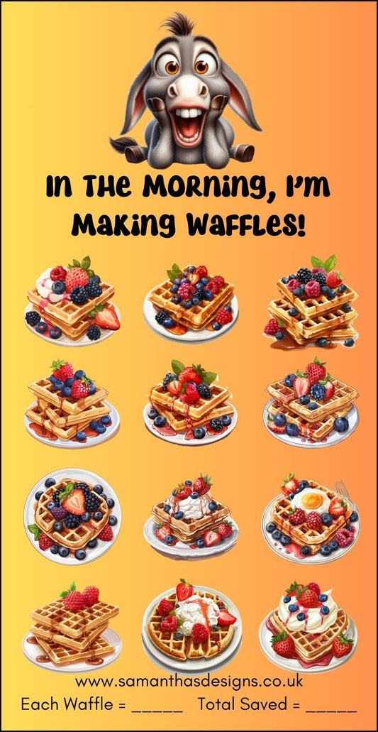 In The Morning I'm Making Waffles Savings Challenge - A6 Cash Stuffing Tracker - Samantha's Design