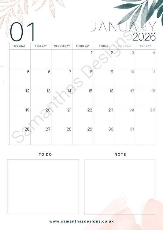 A4 Monthly Calendar Pages – 2026 Edition