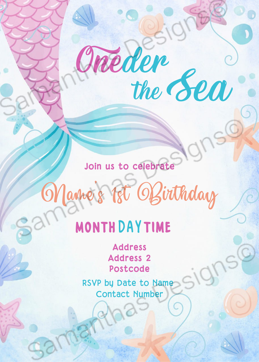 Oneder The Sea 1st Birthday Party Invitation