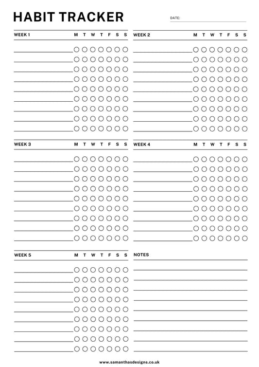 Monthly Habit Tracker - Printable - A4 or A5 size - Samantha's Designs