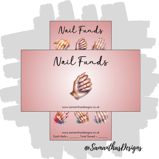 Nail Funds Savings Tracker on a pink and white background with nail illustrations