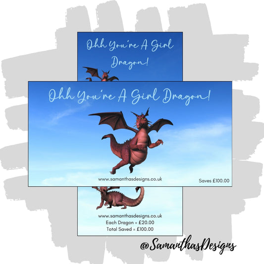 Ooh You're A Girl Dragon Savings Tracker with a cloudy sky background with images of a female dragon.
