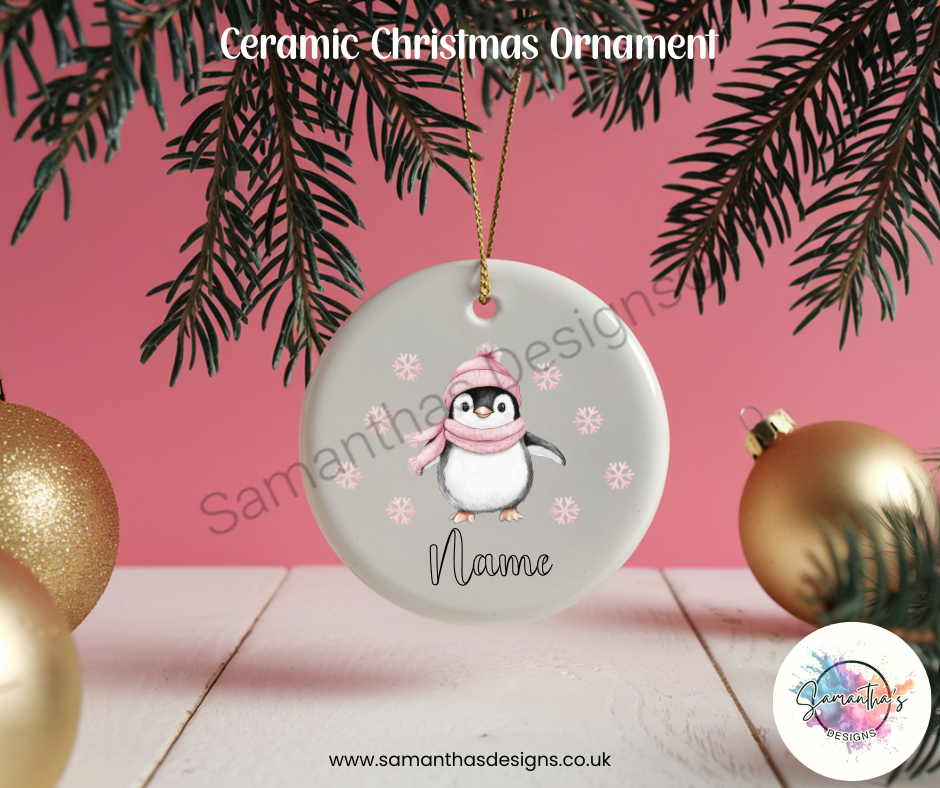 Ceramic Christmas Ornament - Personalised Penguin