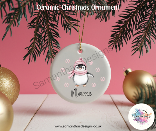Ceramic Christmas Ornament - Personalised Penguin