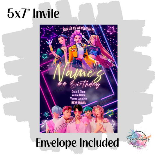K-Pop Demon Hunters Personalised Birthday Party Invitation
