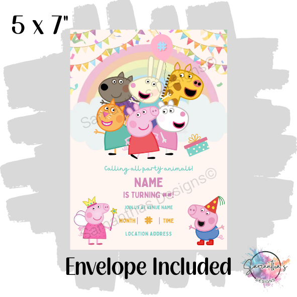 Peppa Pig Personalised Birthday Party Invitation