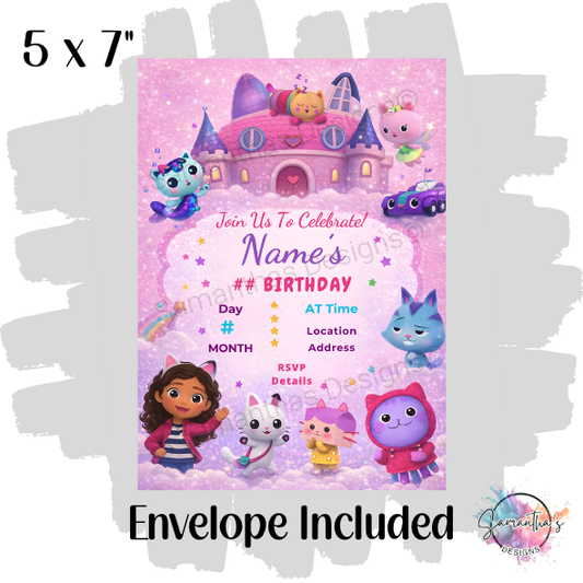 Gabby Dollhouse Birthday Party Invitation