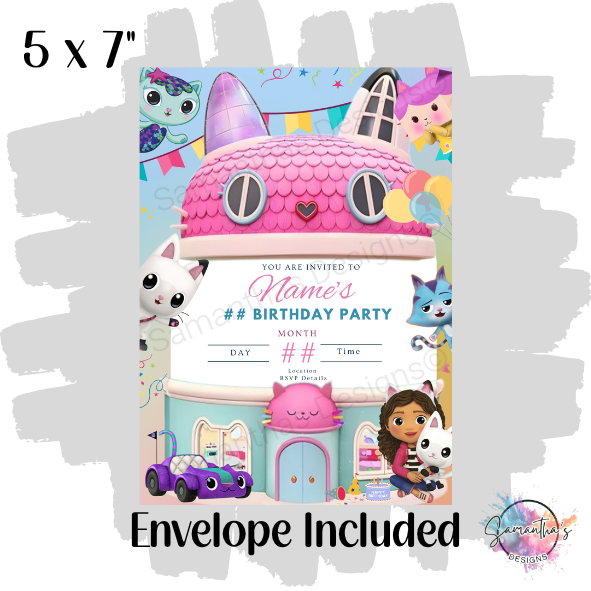 Gabby Dollhouse Birthday Party Invitation