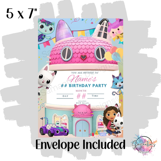 Gabby Dollhouse Birthday Party Invitation