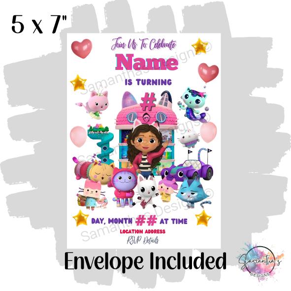Gabby Dollhouse Birthday Party Invitation