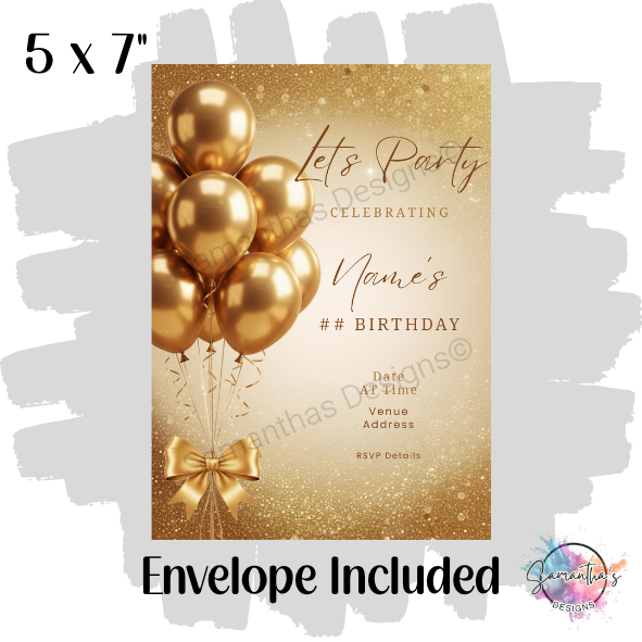 Gold Balloon Birthday Party Invitation
