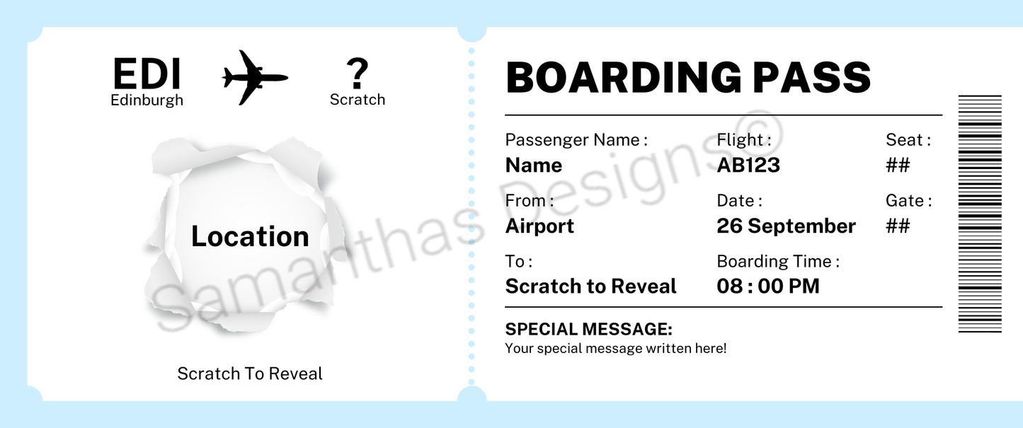 Surprise Scratch Off Holiday Tickets - Personalised - Envelope Included