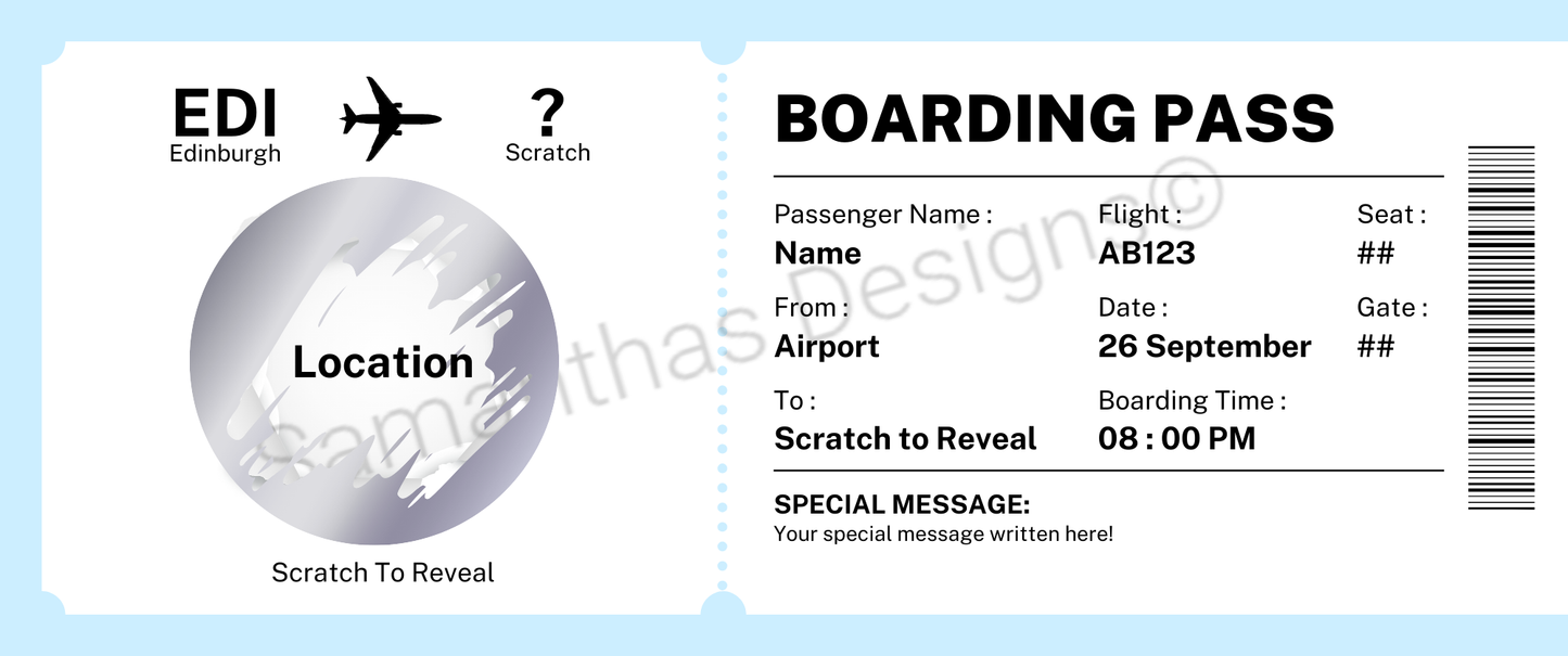 Surprise Scratch Off Holiday Tickets - Personalised - Envelope Included