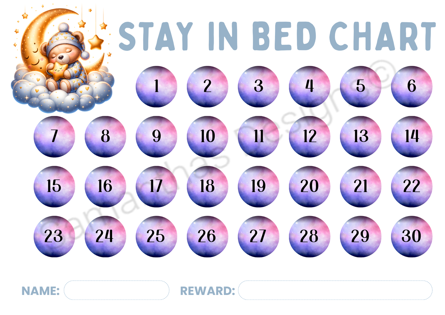 Stay In Bed Reward Chart - Reusable with Dry Erase Marker