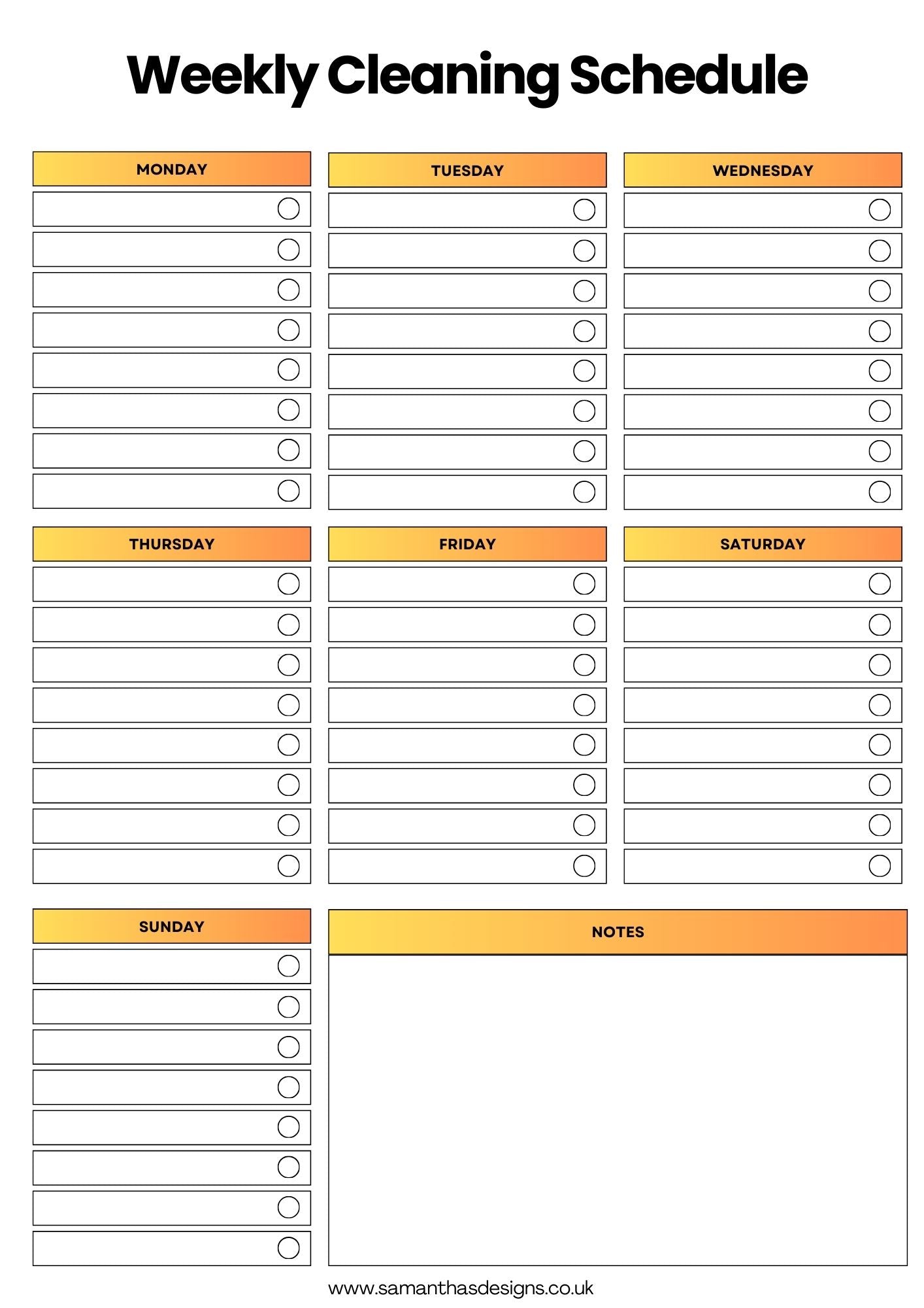 Weekly Cleaning Schedule Page inside of the Cleaning Planner