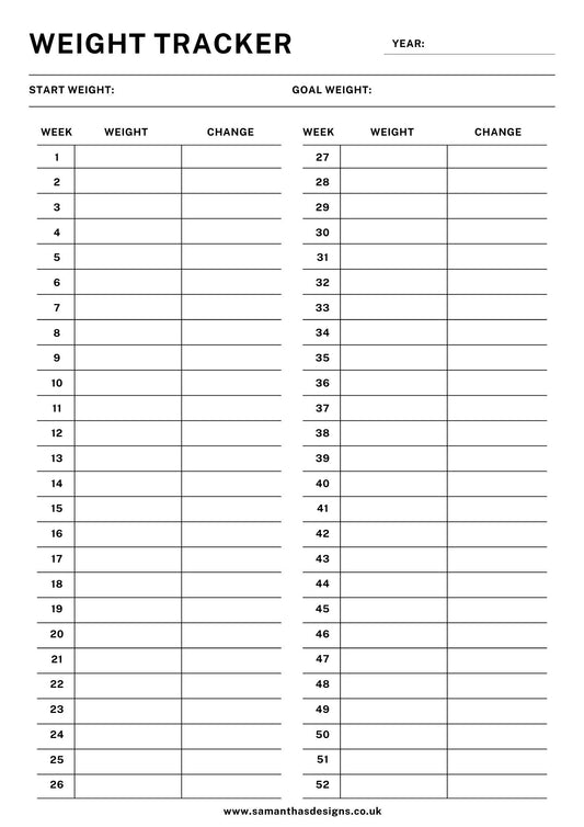 Weight Tracker Log - Printable - Samantha's Designs