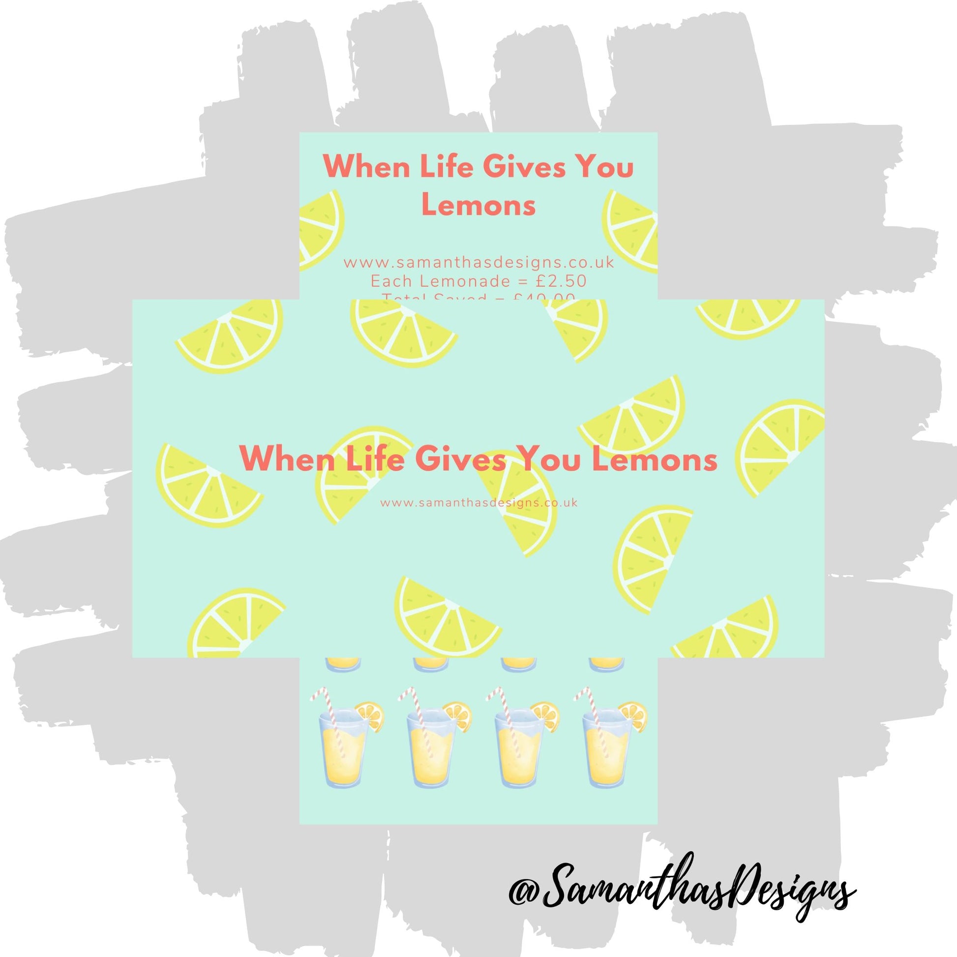 When Life Gives You Lemons Savings Tracker is on a blue background with lemon slices and cups of lemonade illustrations