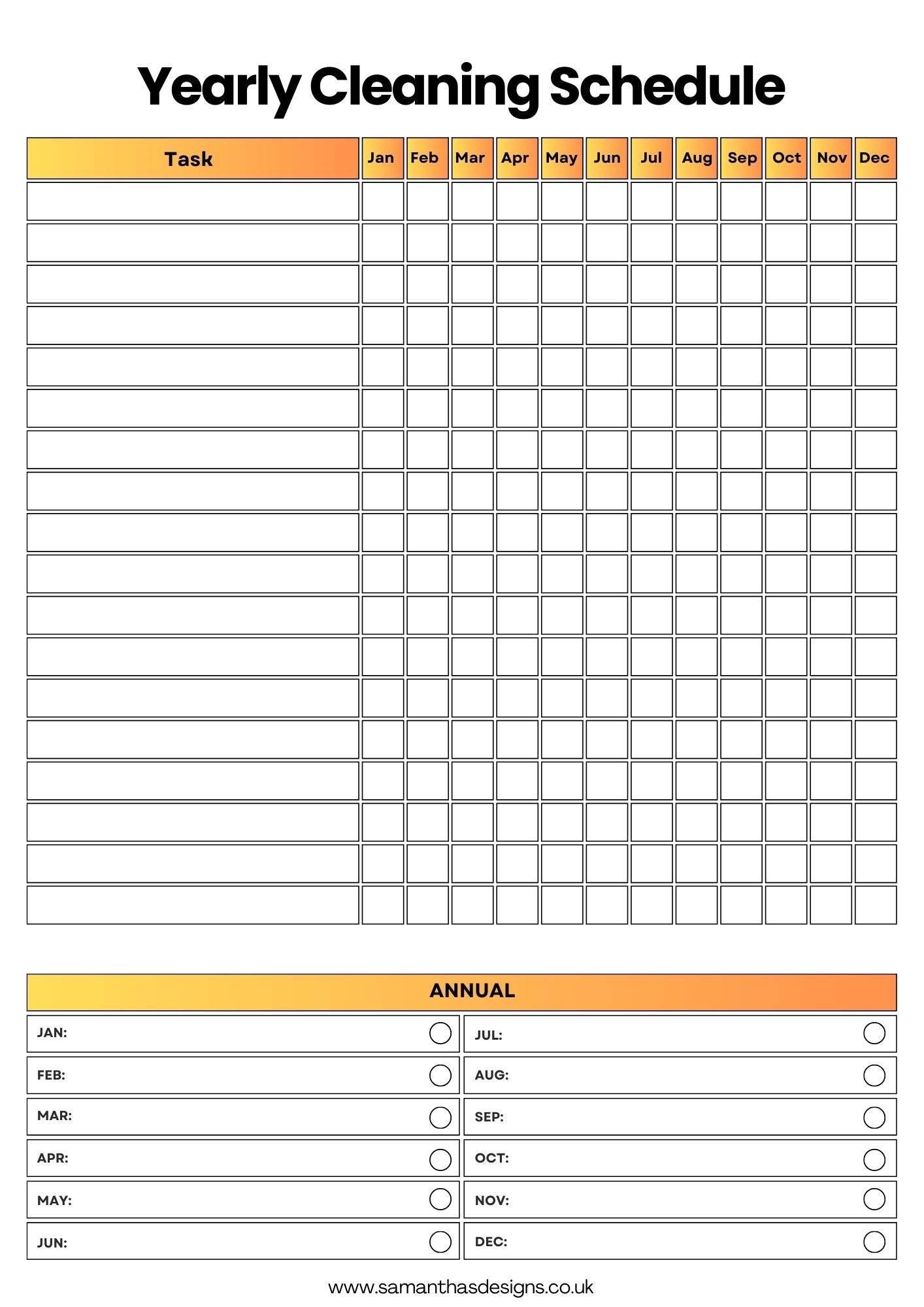 Yearly Cleaning Schedule Page within the Cleaning Planner