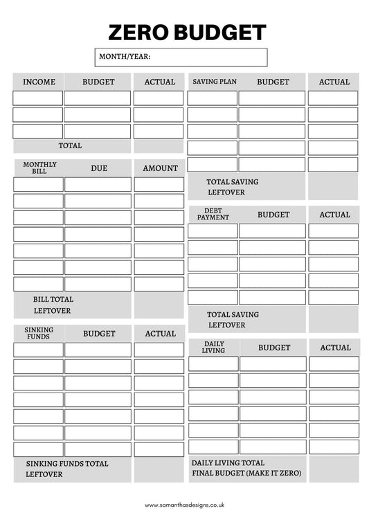 Zero Budget Printable - Budgeting - Samantha's Designs