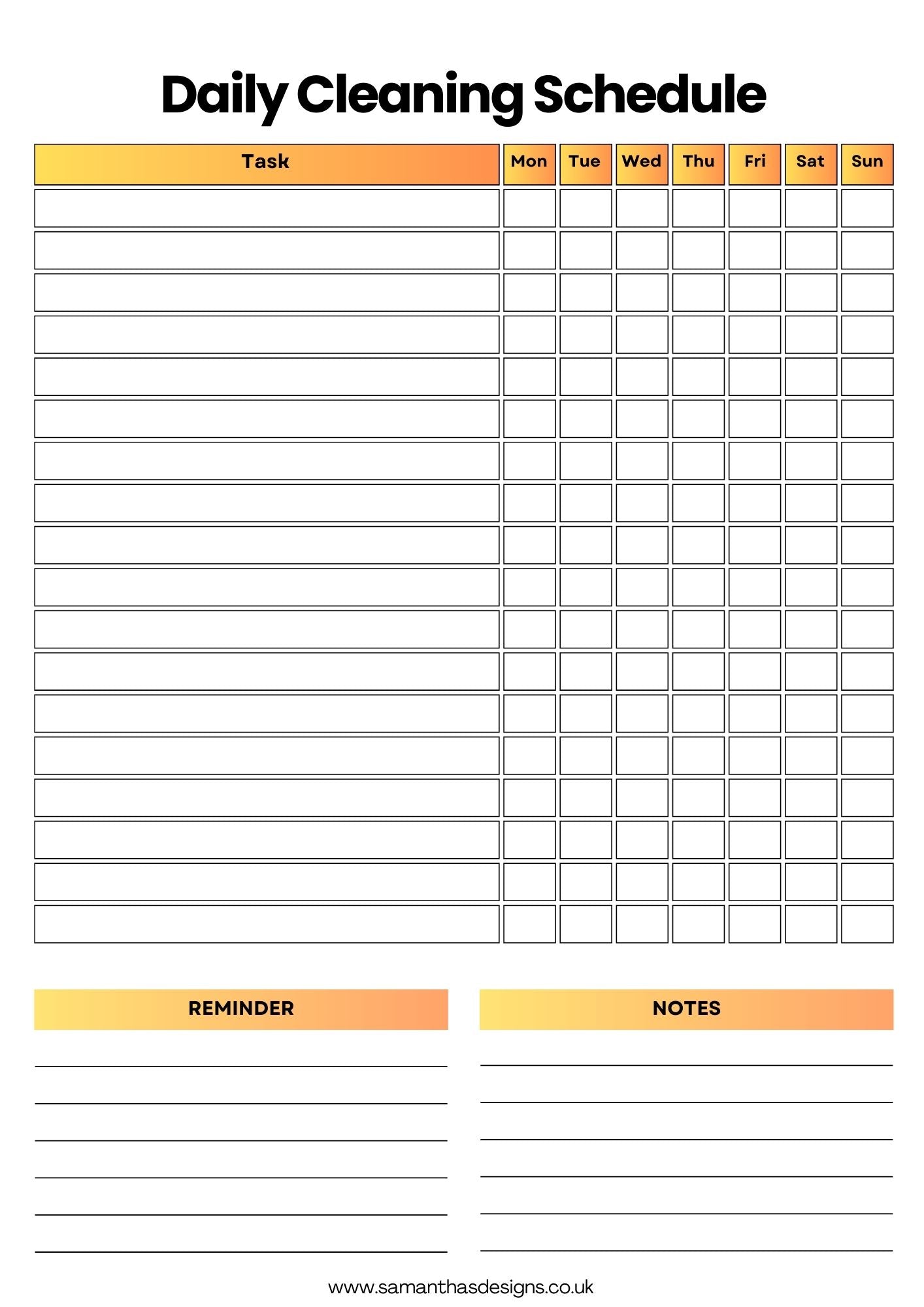 Daily Cleaning Schedule Page within the Cleaning Planner