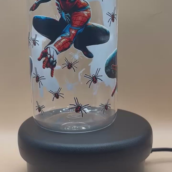 Video of Plastic tumbler with Spider-Man design on a beige background