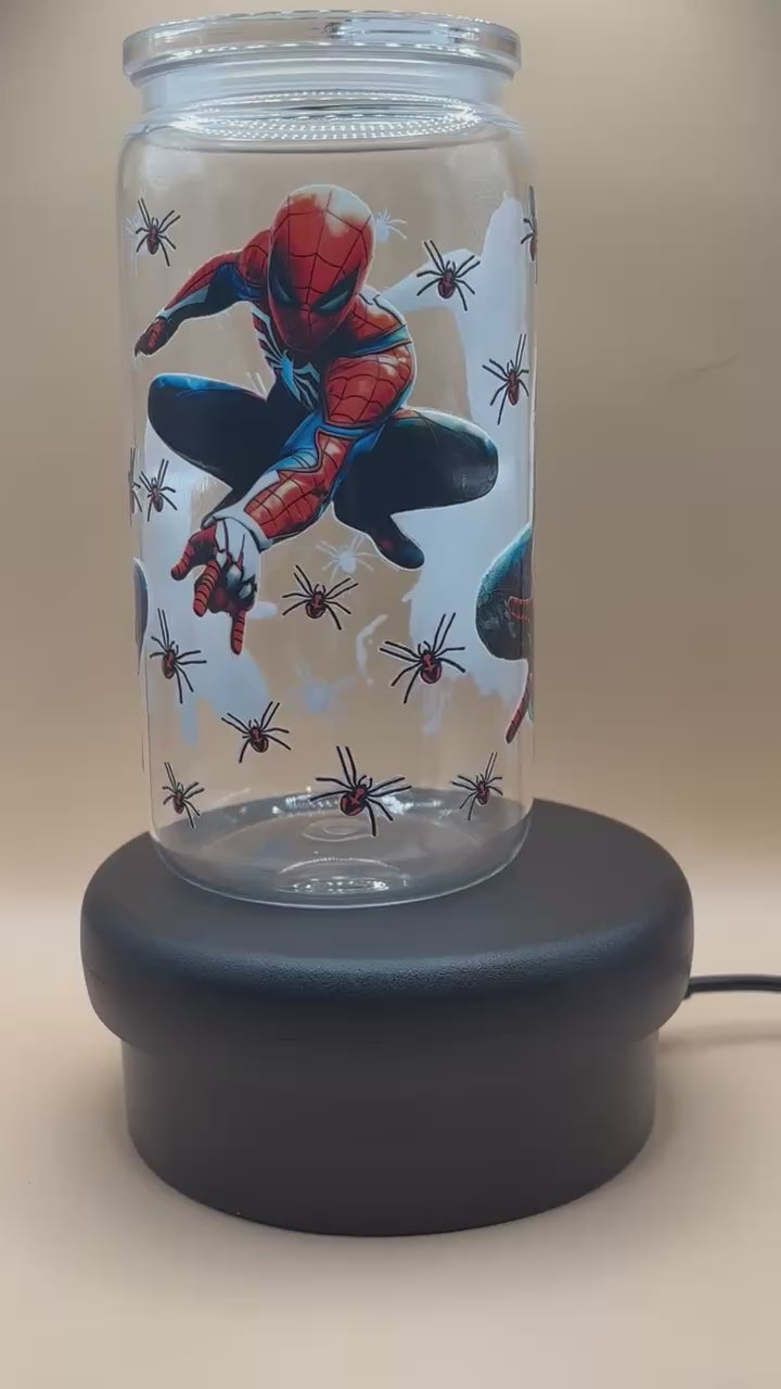 Video of Plastic tumbler with Spider-Man design on a beige background